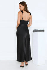 Petal Haze Satin Maxi Dress Black