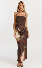 Onyx Midi Dress Floral Print Cowl Drop Waist Skirt Dress in Onyx Floral Print