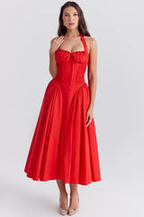 italian tomato cotton halter sundress