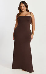 Edna Maxi Dress Straight Neck A Line Maxi Dress in Choc