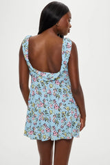 Emilia Satin Floral Mini Dress Pastel Peony