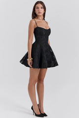 black floral lace back mini dress