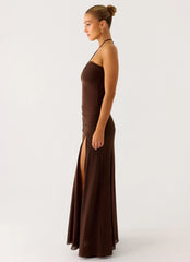 Callie Ruched Maxi Dress Chocolate