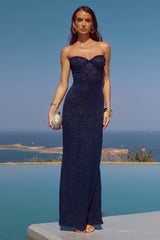 AMANA STRAPLESS SCARF MAXI DRESS NAVY