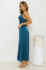 Nights Allure Satin Halter Maxi Dress Teal