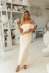Invited Off Shoulder Mesh Maxi Dress Yellow