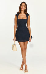 Heather Mini Dress Square Neck A Line Denim Mini Dress in Raw