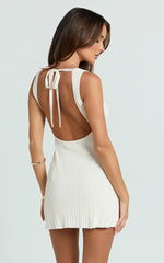 Allie Mini Dress Ribbed Jersey Dress in Cream
