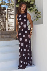 TERA HIGH NECK MAXI DRESS BLACK WHITE POLKA