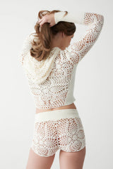 Lyla Crochet Zip Up Hoodie White