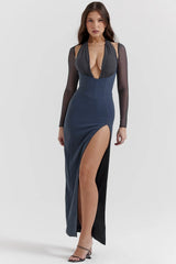 slate plunge maxi dress