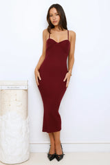 Simply Polished Ribbed Midi Dress Wine