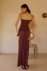 FLEUR SHIRRED STRAPLESSS MAXI DRESS CHOCOLATE