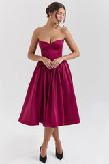 burgundy satin tulle midi dress sale