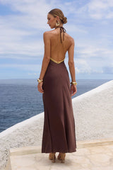 SHAE HALTER MAXI DRESS BITTER CHOCOLATE