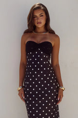 KADIE OFF SHOULDER MAXI DRESS BLACK WHITE POLKA