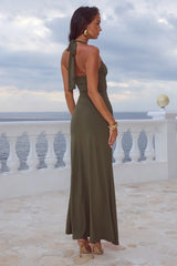 FLORA CUT OUT HALTER MAXI DRESS OLIVE