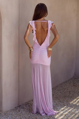 BLYTHE V NECK FRILL MAXI DRESS MUSK