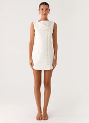 Golden Touch Cotton Mini Dress White