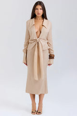 almond plunge shirt midi dress