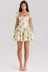 lemon rose print cotton mini dress