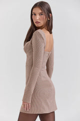 brown puppytooth check plunge mini dress sale