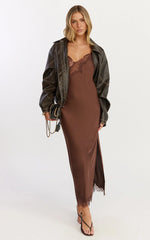 Ava Midi Dress Lace Trim Scallop Hem Camisole Dress in Chocolate