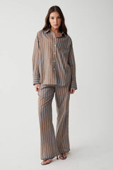 Griffin Striped Button Up Shirt Ocean Stone