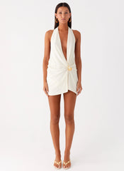 Eleanora Plunge Mini Dress Ivory