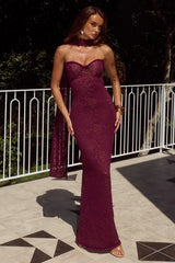 AMANA STRAPLESS SCARF MAXI DRESS WINE