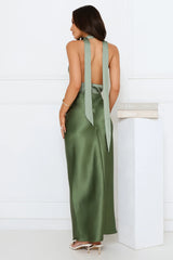 Sunlit Grove Satin Halter Maxi Dress Green