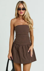 Donatella Mini Dress Strapless Drop Waist Dress in Chocolate