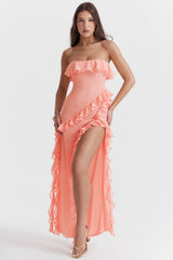 apricot ruffle maxi dress