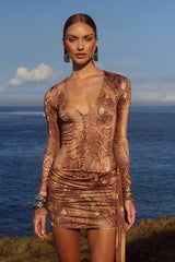 RUE SLEEVED MINI DRESS TAN VIPER