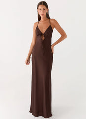 Flora Satin Maxi Dress Chocolate