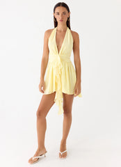 Guide You Halter Neck Mini Dress Yellow