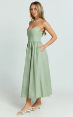 Braelyn Midi Dress Scoop Neck Flare Dress in Sage