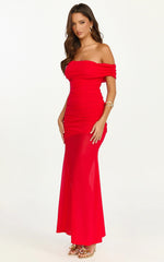 Victoria Maxi Dress Off Folder Fit and Flare Dress in Red
