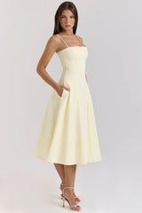 lemon stretch cotton a line midi sundress