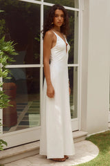 UNITY LOW PLUNGE MAXI DRESS WHITE