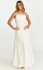 Cortez Maxi Dress Square Neck Button Down Dropped Waist Dress in White