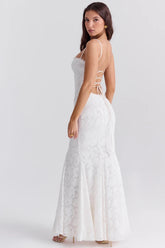 ivory lace up back maxi dress