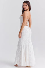 ivory lace up back maxi dress