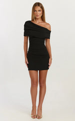 Kairose Mini Dress Asymmetrical Sleeve Dress in Black