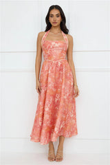 Luxe Harmony Halter Maxi Dress Orange