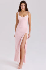 soft pink mesh maxi dress