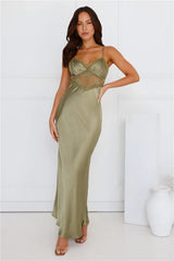 Luxe Slip Satin Maxi Dress Olive