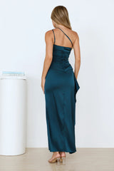 Sparkle Diaries One Shoulder Satin Maxi Dress Green