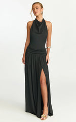 Sophia Maxi Dress Backless High Cowl Neck Jersey Dress in Black