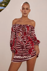 BRODIE OFF SHOULDER MINI DRESS BRODIE RED